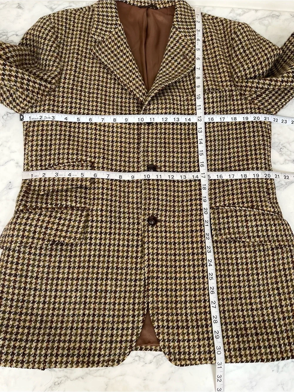 Vintage Harris Tweed Scottish Wool Blazer Sport Coat Houndstooth Brown Green 42S